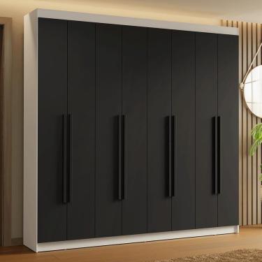 Imagem de Guarda Roupa Casal Saturno 8 Portas Batentes 4 Gavetas MDP Branco-Preto-Preto Madesa