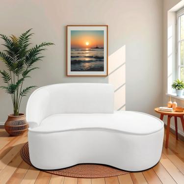 Imagem de Divã Recamier Curvo Sala De Estar Recepção Marrocos 160cm Lado Direito Bouclé Branco