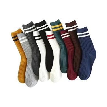 Imagem de Meias Femininas Listradas De Cano Médio, 5/10/20/30 Pares, Macias, Con