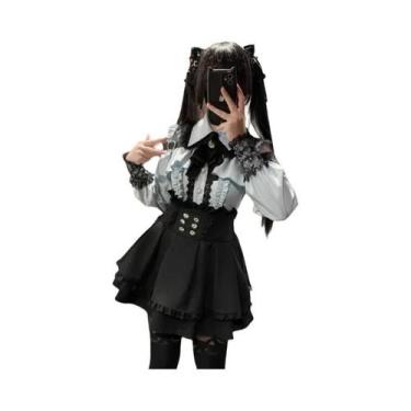 Imagem de Conjunto De Blusa De Renda Para Meninas Pequenas, Mini Saia, Top Gótic