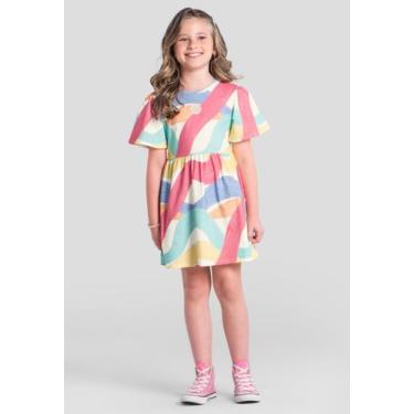 Imagem de Vestido infantil menina colorido em malha Brandili, Natural, 6