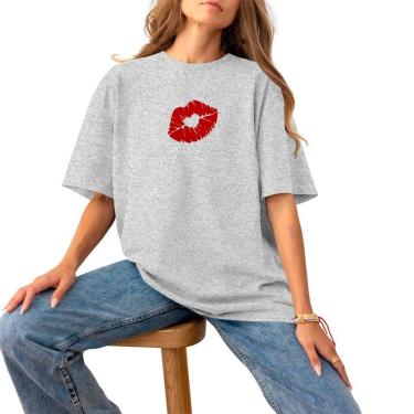 Imagem de Blusa Feminina Plus Size Basica Estampada Para Qualquer Ocasião Algodão  Beijo-Feminino