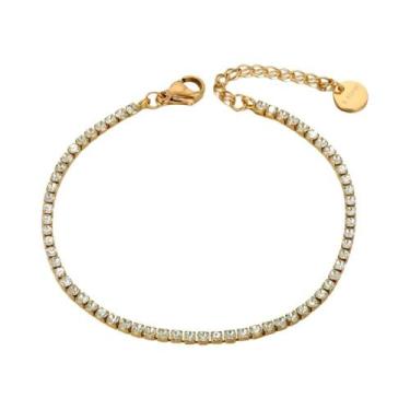 Imagem de Pulseira Feminina Com Cristais CZ Brilhantes Em Aço Inoxidável, Estilo