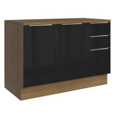 Imagem de Balcão De Cozinha 120 Cm 2 Portas 3 Gavetas Rustic/preto Lux Madesa Ru