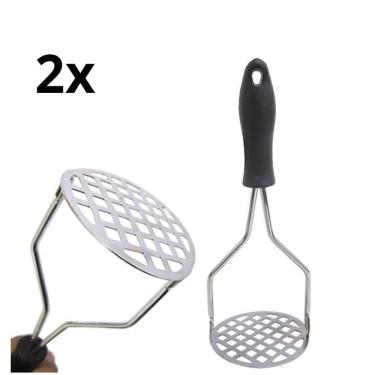 Imagem de Amassador de Batatas Amassador Batatas Espremedor Manual Legumes Multiuso Aço Inox e Plástico Kit 2 Cozinha Prata OEM