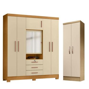 Imagem de Guarda Roupa Casal Imperial E Armário Multiuso New Egito Carvalho Americano Off White - Incorplac