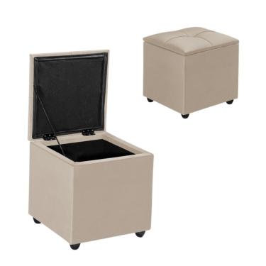 Imagem de Baú Banqueta Porta Objetos Puff Texas para Organização Revestido em Veludo com Pés Bege TB Ecommerce