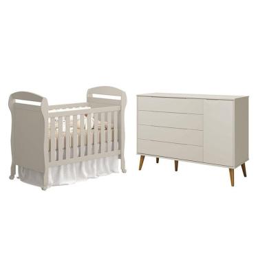 Imagem de Berço Americano Danny E Cômoda Com Porta Elfe Retrô Areia Acetinado Amadeirado - Reller