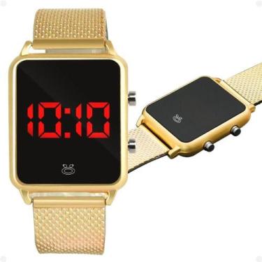 Imagem de Relogio Feminino Banhado Digital Aço Inox Social Casual Pulseira Ajust