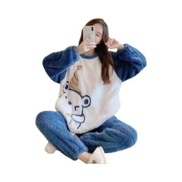 Imagem de Pijamas Femininos De Flanela Grossa E Quente, Conjunto De Loungewear D