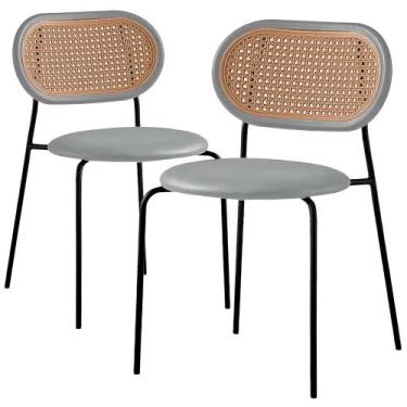 Imagem de Kit 2 Cadeiras Jantar Velvet Encosto Rattan Estofado Cinza - SF.Home