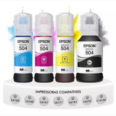 Imagem de Kit Refil 04 Tintas T504 Epson L6161 L4150 L4160 L6191 L6171 L6270 L14