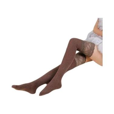 Imagem de Meias Femininas Quentes Acima Do Joelho, Com Cadarço, De Algodão, Meia