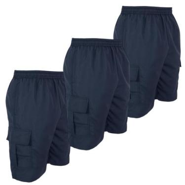 Imagem de Kit Com 3 Bermudas Cargos De Tactel Short Plus Size COR:3 AZUL MARINHO