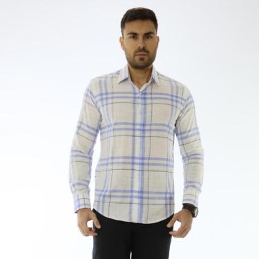 Imagem de Camisa Social Xadrez Linho + Algodão - ADONIS, Branco, 2