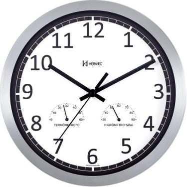 Imagem de  Relógio Parede Alumínio Escovado 30,5 cm Branco 6723 - Herweg