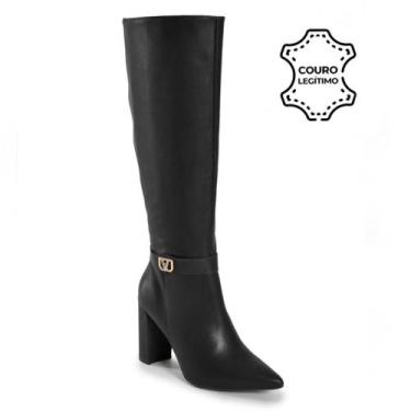 Imagem de Bota de Couro e Cano Alto Feminina Via Marte 063-022-01, Preto, 34