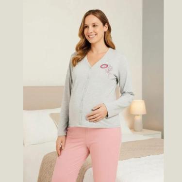 Imagem de Pijama Feminino Para Amamentação e Gestante Izitex, GG, Cinza