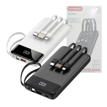 Imagem de Carregador Portátil Power Bank Kapbom KA-9558 Tela Digital 20000mAh Branco com Cabos Integrados 1 Unidade