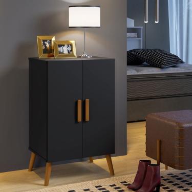 Imagem de Armário Organizador Multiuso Cali com Puxador MDF 4 Pés Retrô 88cm Preto Carmolar Móveis