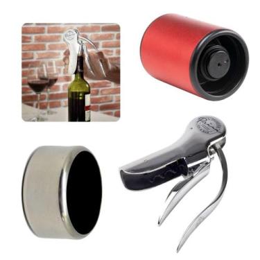 Imagem de Kit Vinho Prana com Saca Rolhas Tampa a Vácuo e Anel Corta Gotas Acess