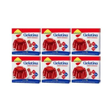 Imagem de Kit 6 gelatina diet vit c morango suco da fruta 10g lowçucar