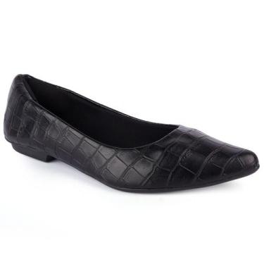 Imagem de Sapatilha Feminina Bico Fino Textura Croco Confortável Moda Casual Tra