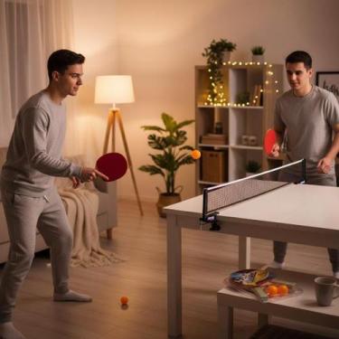 Imagem de Kit Ping Pong Completo 2 Raquetes Madeira 3 Bolinhas Rede Ajustável pa