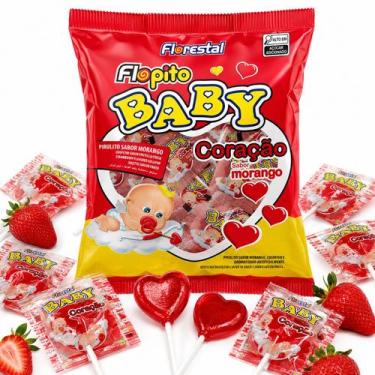Imagem de PIRULITO FLORESTAL FLOPITO BABY CORAÇÃO 200g MORANGO