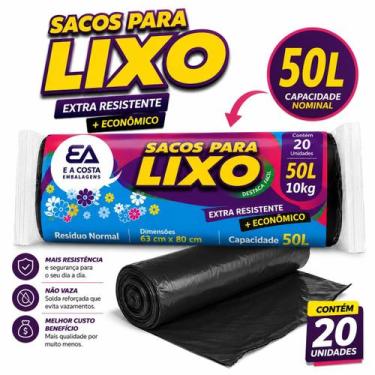 Imagem de Saco lixo rolo 50 litros 1 un reforçado resistente forte - A Costa Emb
