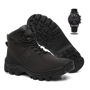 Imagem de Coturno Masculino Bota Adventure + Relógio Analógico - Café/40