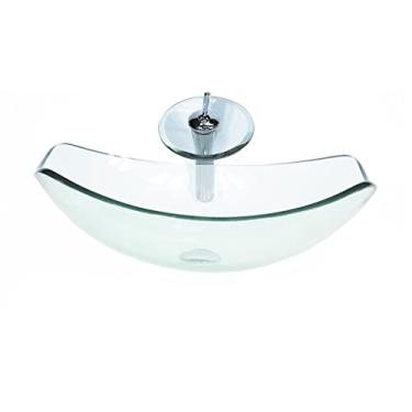 Imagem de CUBA DE VIDRO OVAL CHANFRADA 51CM JATEADO + VALVULA + TORNEIRA CASCATA