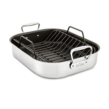 Imagem de All-Clad Utensílios de cozinha especiais de aço inoxidável com torradeira grande antiaderente com rack 33 x 40,6 cm, panelas e frigideiras, utensílios de cozinha
