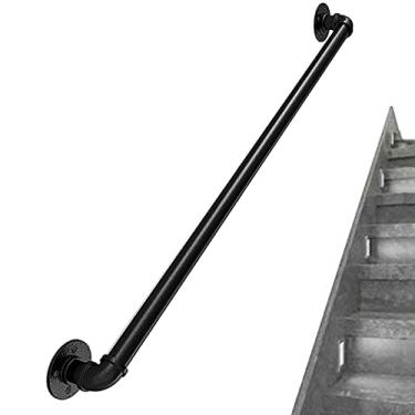 Imagem de Pkfinrd Corrimão de escada preto ferro fundido externo corrimão trilho de escada kit de suporte trilho corrimão suporte corrimão corrimão de parede (Tamanho : 130 cm)