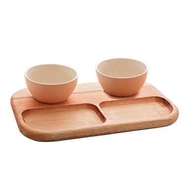 Imagem de PETISQUEIRA DE MADEIRA COM 2 BOWLS DE CERÂMICA LIPTUS 30x18x6cm SALMON