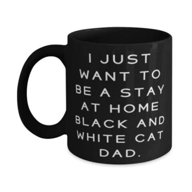 Imagem de Presentes de gato preto e branco para amantes de gatos, I Just Want to Be a Stay at Home, reutilizável, gato preto e branco, 325 ml, caneca de 443 ml, copo de amigos