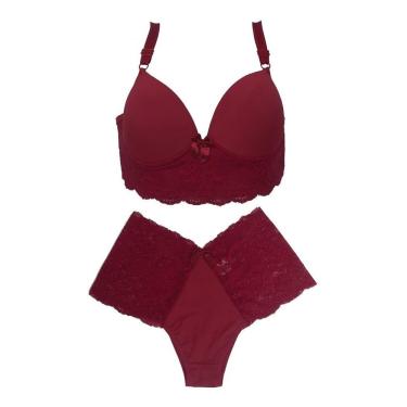 Imagem de Kit 2 Conjunto Plus Size Sensual Reforçado Sutiã com Bojo e calcinha cinura alta com renda lingerie feminina sexy plus