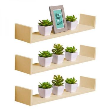 Imagem de Kit 3 Prateleiras U 60 X 20cm Bege Claro Suporte Invisível