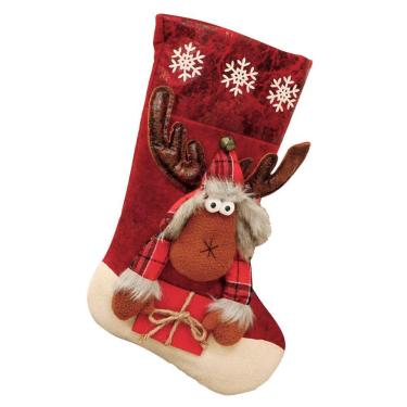 Imagem de Bota Meia Natalina Decoração Rena Tecido e Pelúcia 43cm