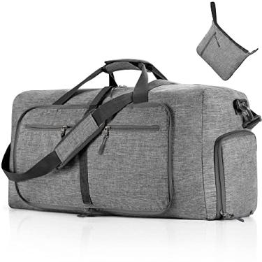 Imagem de Vomgomfom Bolsa esportiva de viagem para homens, bolsa esportiva de viagem dobrável 65L com compartimento de sapatos, bolsa noturna para homens e mulheres, à prova d'água e resistente