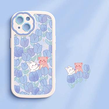 Imagem de Projetado para iPhone 13 Pro max Case [Silicone líquido] [Super durável] [Forro de microfibra anti-riscos macio] Capa protetora de corpo inteiro fina para telefone, 6,1 "- animal floral azul