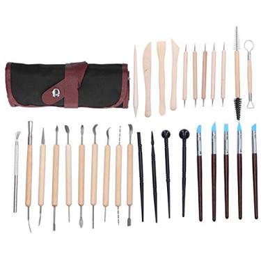 Imagem de Kit de ferramentas de cerâmica com 30 peças com saco de enrolar de lona, cerâmica e argila conjunto de ferramentas de escultura para esculpir escultura kit de ferramentas de aparar