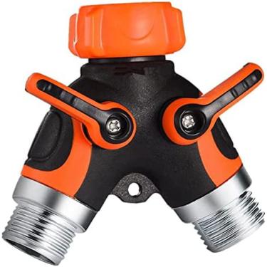 Imagem de KRASS Divisor de mangueira de jardim resistente de 2 vias, adaptador de babador de mangueira de água Y, encaixe de latão de rosca de 3/4", conector de mangueira de alto fluxo para torneira de torneira ao ar livre, válvula de desligamento separada, laranja, colecionador 88