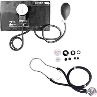 Imagem de Aparelho Medidor de Pressão Esfigmomanômetro com Braçadeira de Contato + Estetoscópio Rappaport Premium preto