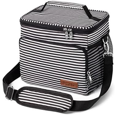 Imagem de Tiblue Lancheira Isolada para Mulheres/Homens - Lancheira Reutilizável para Escritório, Escola, Piquenique, Bolsa Térmica Congelável à Prova de Vazamento com Alça de Ombro Ajustável Preta Listrada