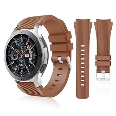 Imagem de HSWAI Compatível com Samsung Galaxy Watch 46 mm/Gear S3 Frontier, pulseiras de relógio clássicas/pulseiras Galaxy Watch 3 de 45 mm, pulseira de silicone macio de 22 mm pulseira esportiva para homens e mulheres (marrom)