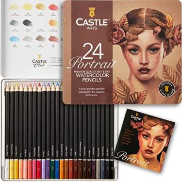 Imagem de Castle Art Supplies Conjunto de lápis de aquarela com tema "Portraits" | 24 cores vibrantes selecionadas de qualidade premium | Desenhe e pinte ao mesmo tempo | Para artistas adultos e presentes | em