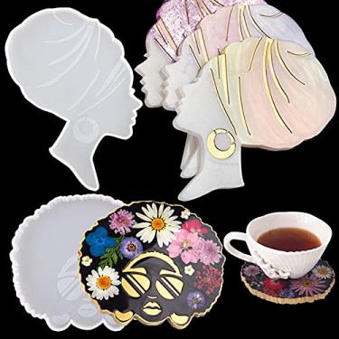 Imagem de 2 peças de porta-copos afro fêmea molde de resina de silicone para mulher e menina epóxi molde de fundição de resina irregular, porta-copos, bandeja de bugiganga, suporte de sabonete, pintura artística em resina, decoração de mesa de casa
