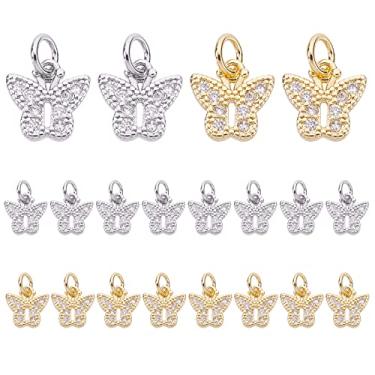 Imagem de PandaHall Pingentes de Borboleta Banhados a Ouro 18 K 20 peças Pingentes de Zircônia Cúbica Pingentes de Animais Berloques de Ouro e Prata Pingentes para Fazer Joias Pulseira Gargantilha Colar Brinco, Zircônia cúbica acrílica de resina