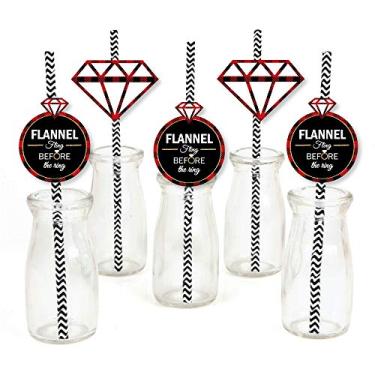 Imagem de Big Dot of Happiness Flanela Fling Before the Ring - Decoração de palha de papel - Canudos decorativos listrados de festa de despedida de solteira xadrez de búfalo - Conjunto de 24